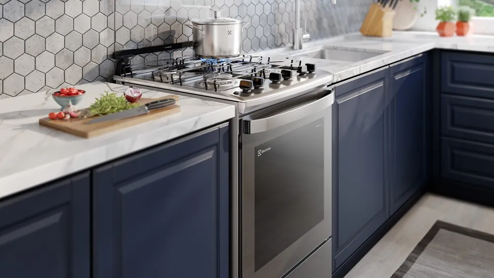Fogão 4 bocas Electrolux Cinza Experience com Mesa Inox, Timer e Tripla Chama (FE4TC)