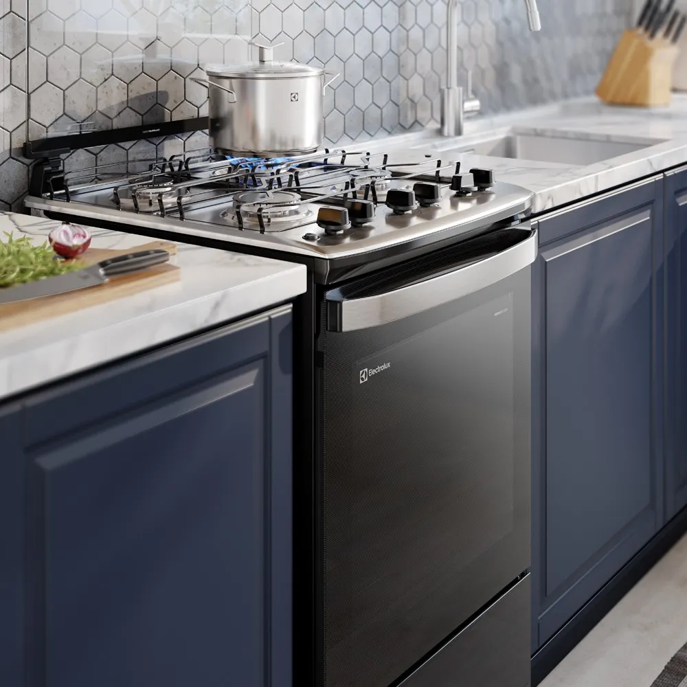 Fogão 4 bocas Electrolux Preto Experience com Mesa Inox, Timer e Tripla Chama (FE4TP)