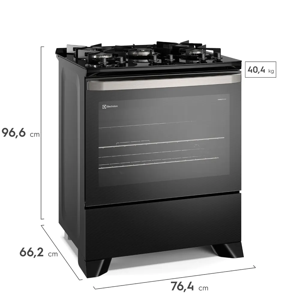Fogão 5 bocas Electrolux Preto Experience Mesa de Vidro, PerfectCook e VaporBake (FE5GP)