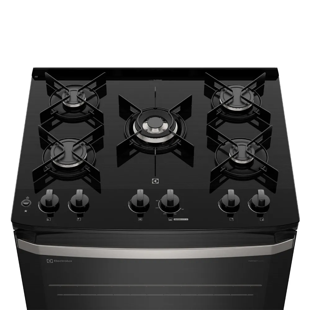 Fogão 5 bocas Electrolux Preto Experience Mesa de Vidro, PerfectCook e VaporBake (FE5GP)