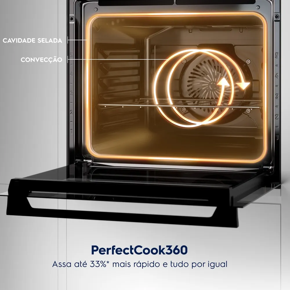 Fogão 4 bocas Electrolux Cinza Experience com Mesa de Vidro, Duplo Forno e PerfectCook360 (FE4DC)