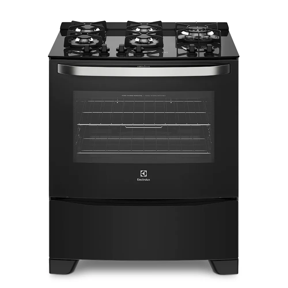 Fogão 5 Bocas Electrolux Preto com Mesa de Vidro e Tripla Chama (76SPV)