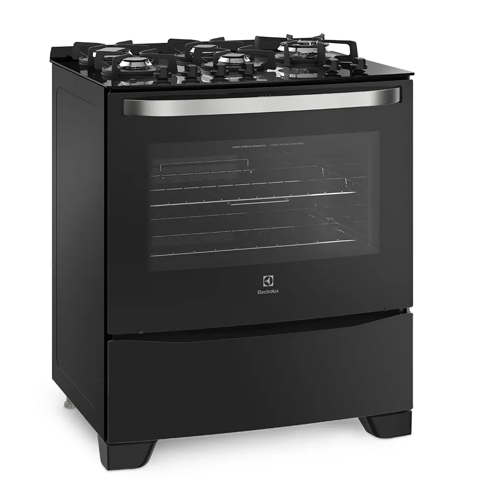 Fogão 5 Bocas Electrolux Preto com Mesa de Vidro e Tripla Chama (76SPV)