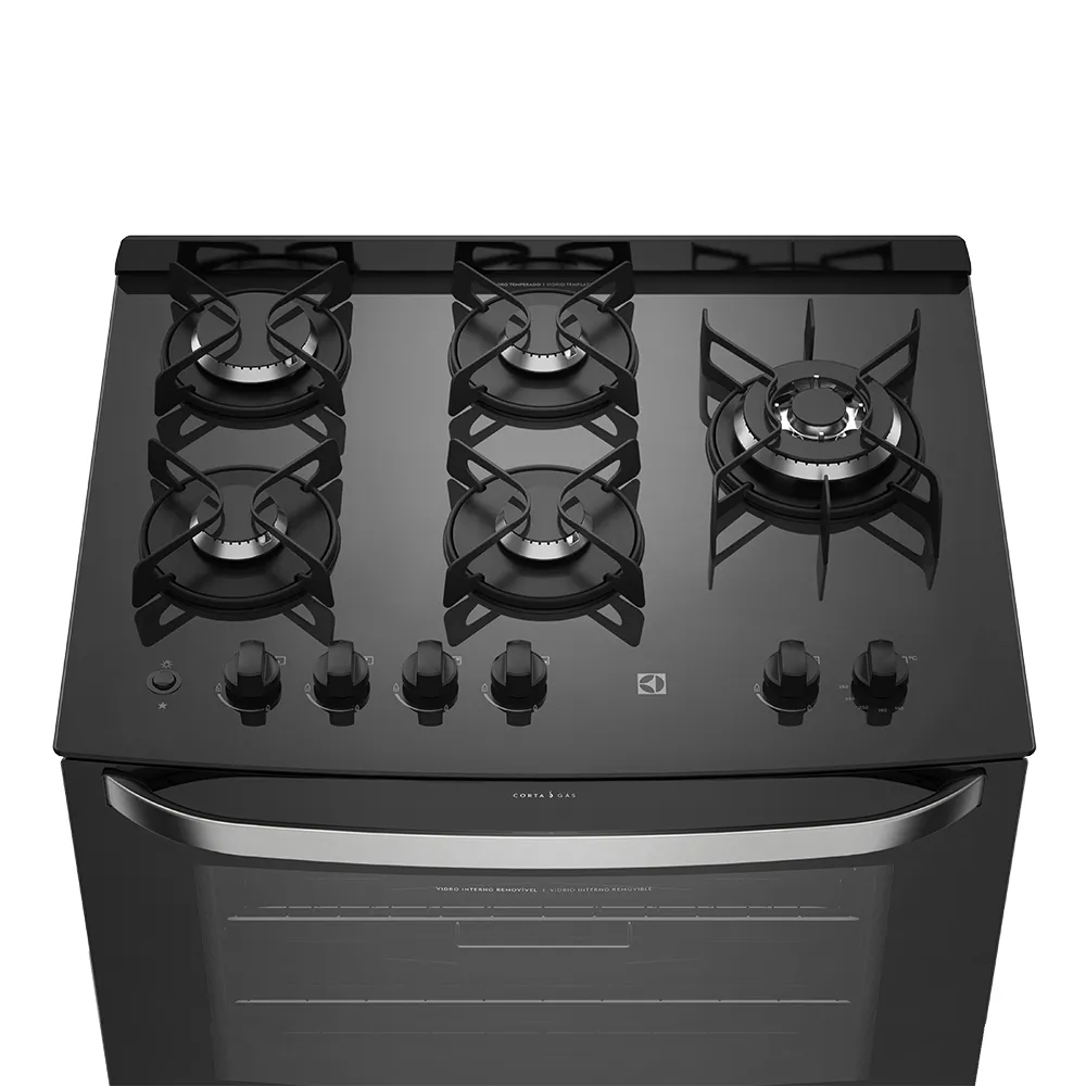 Fogão 5 Bocas Electrolux Preto com Mesa de Vidro e Tripla Chama (76SPV)