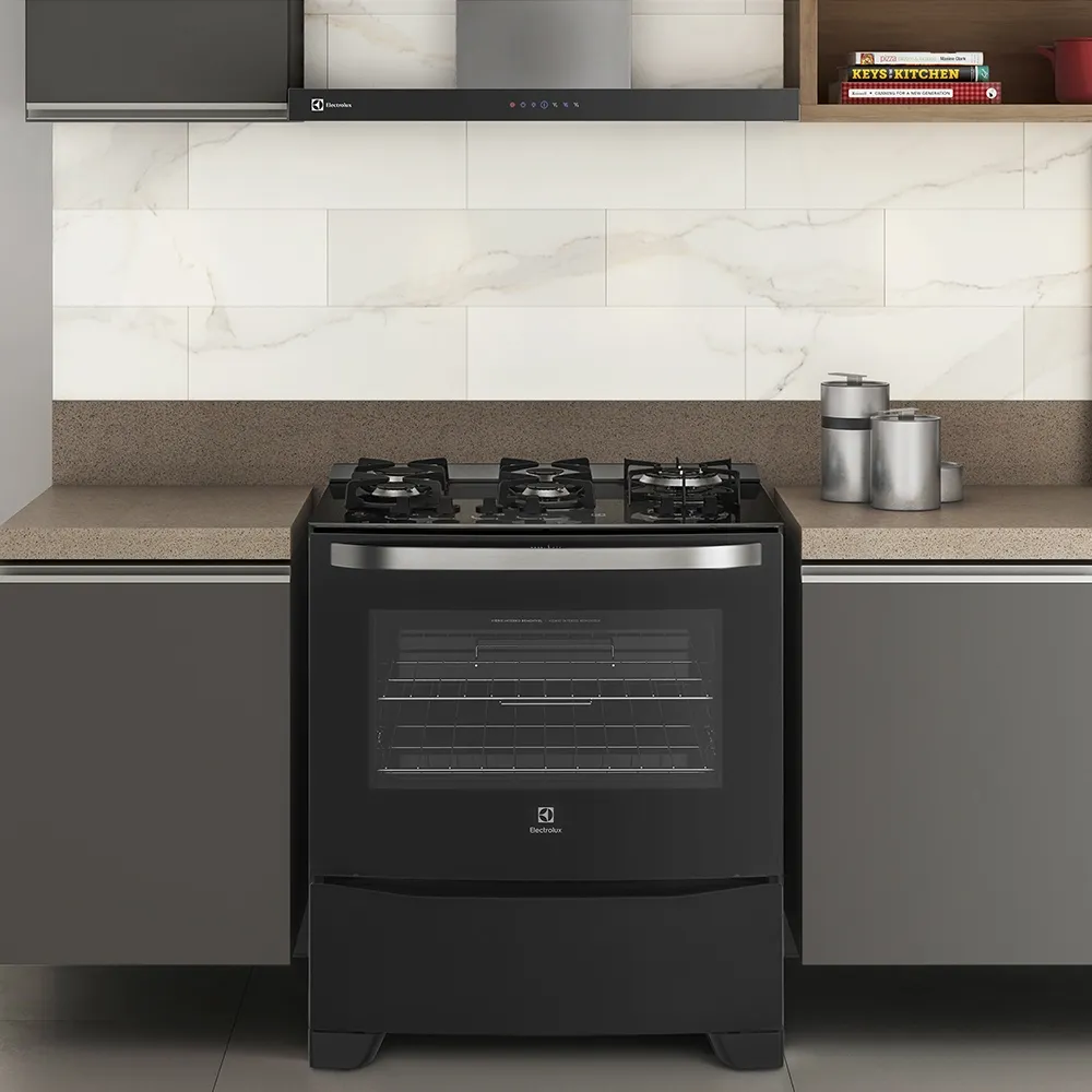 Fogão 5 Bocas Electrolux Preto com Mesa de Vidro e Tripla Chama (76SPV)