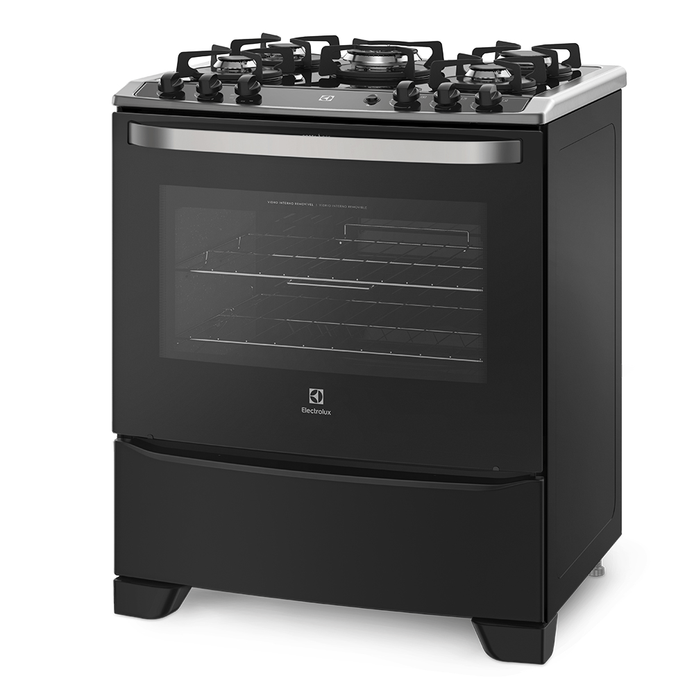 Fogão 5 Bocas Electrolux Preto com Mesa de Vidro e Tripla Chama (76UPV)