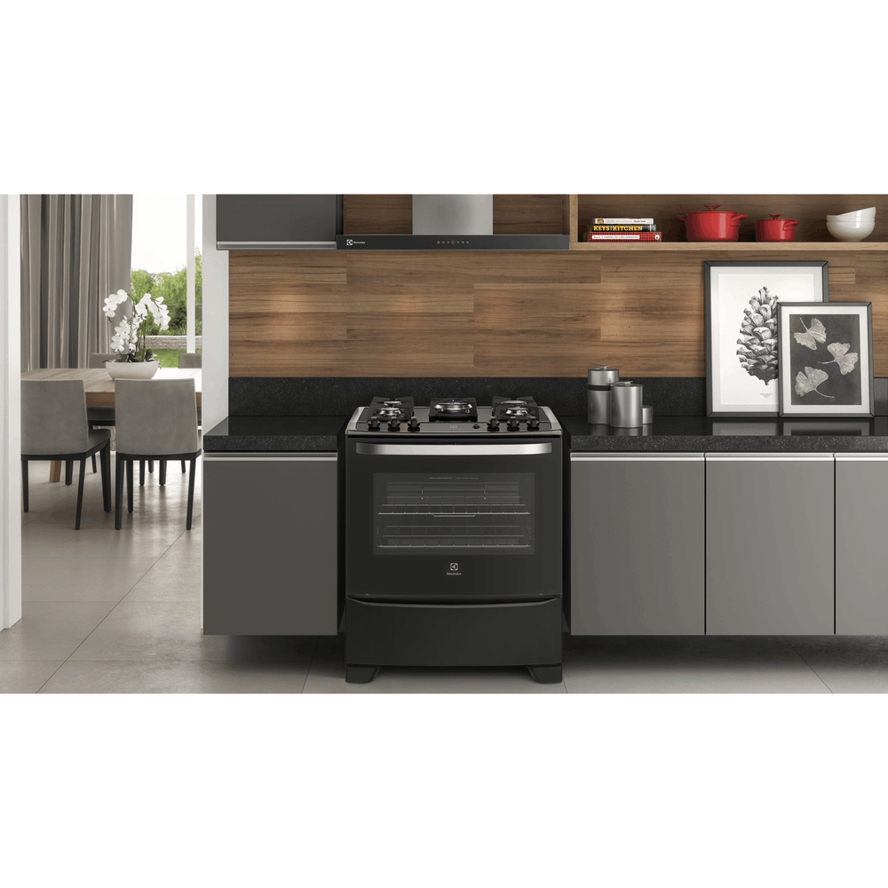 Fogão 5 Bocas Electrolux Preto com Mesa de Vidro e Tripla Chama (76UPV)