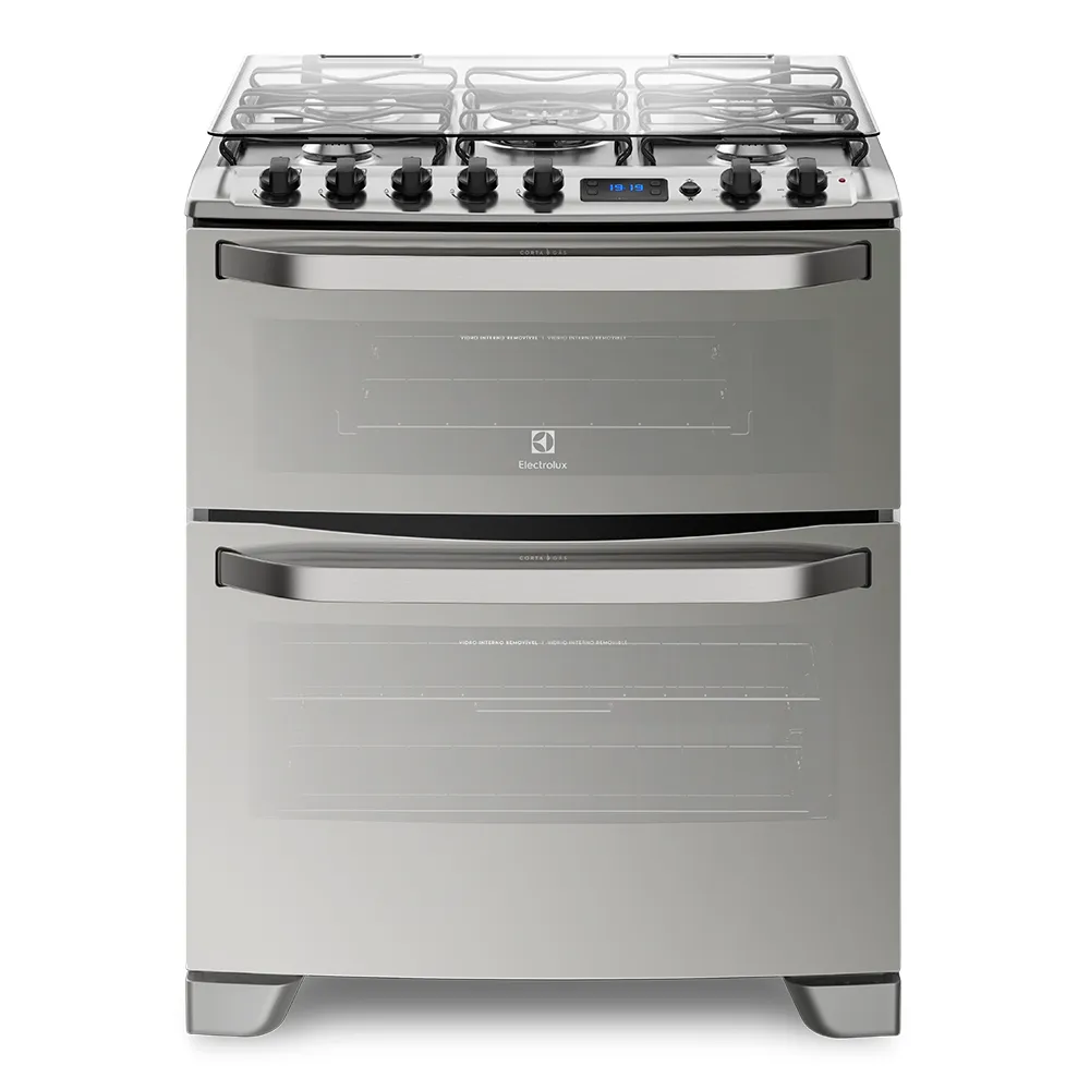 Fogão 5 Bocas Electrolux Prata com Forno Duplo e Timer Digital (76DXR)
