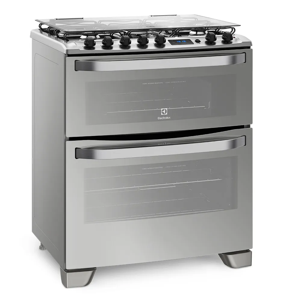 Fogão 5 Bocas Electrolux Prata com Forno Duplo e Timer Digital (76DXR)