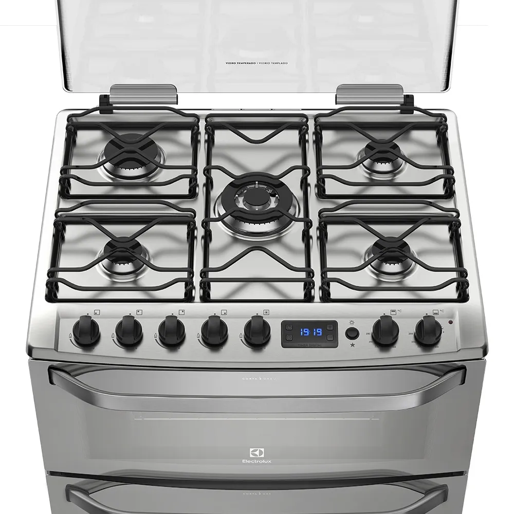Fogão 5 Bocas Electrolux Prata com Forno Duplo e Timer Digital (76DXR)