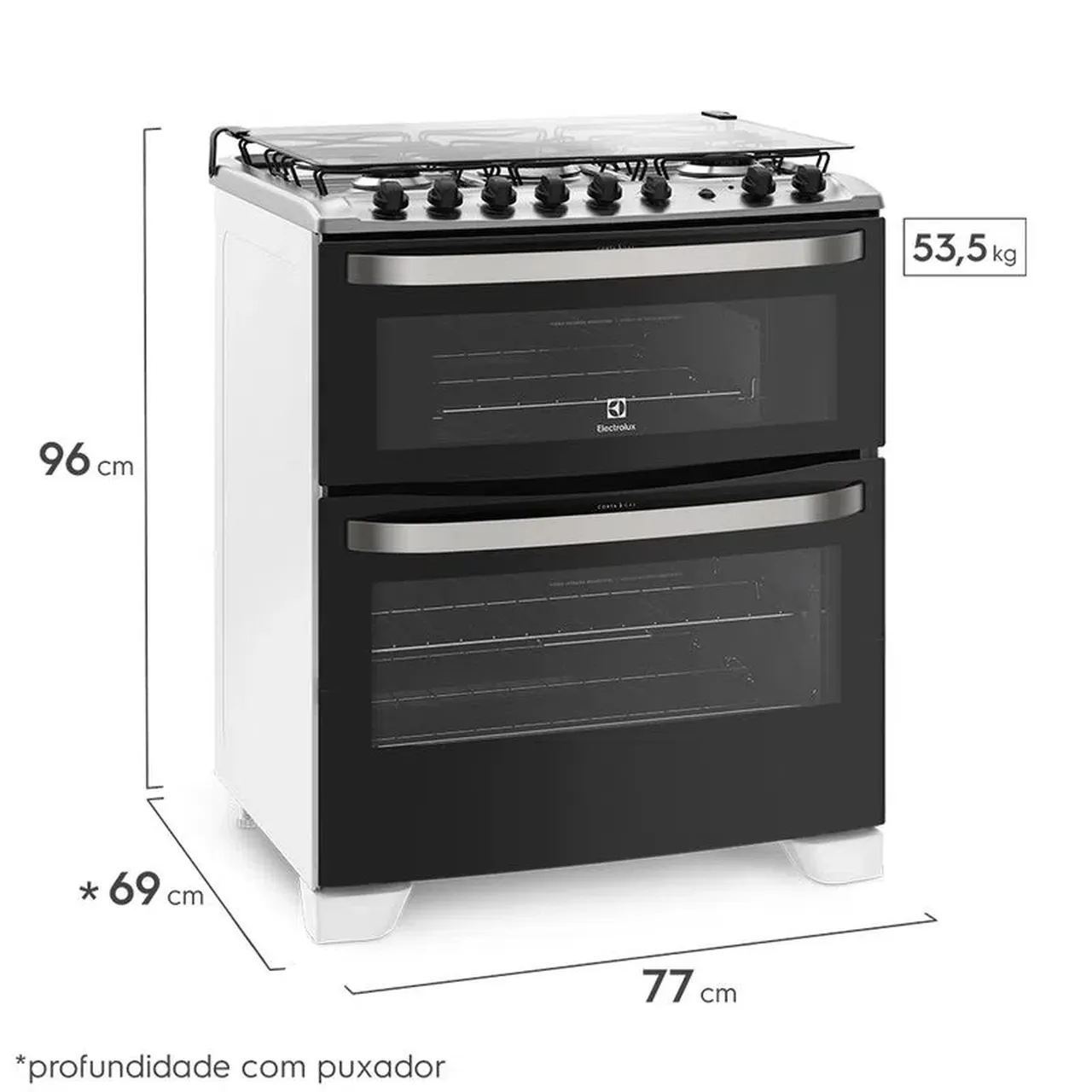 Fogão 5 Bocas Electrolux Preto com Forno Duplo e Tripla Chama (76DBA)
