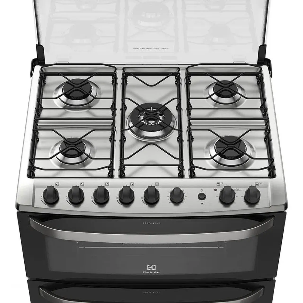 Fogão 5 Bocas Electrolux Preto com Forno Duplo e Tripla Chama (76DBA)