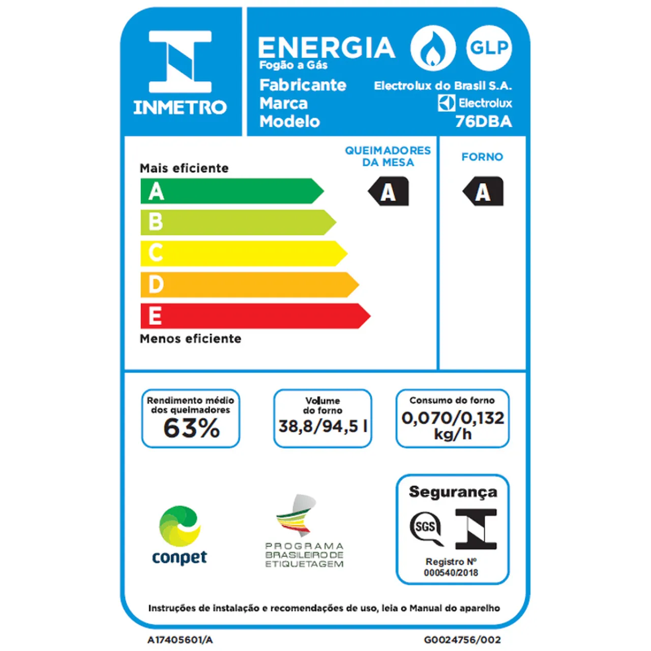 Fogão 5 Bocas Electrolux Preto com Forno Duplo e Tripla Chama (76DBA)