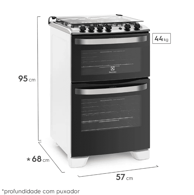 Fogão 4 Bocas Electrolux Branco com Duplo Forno e Porta Full Glass (56DBA)