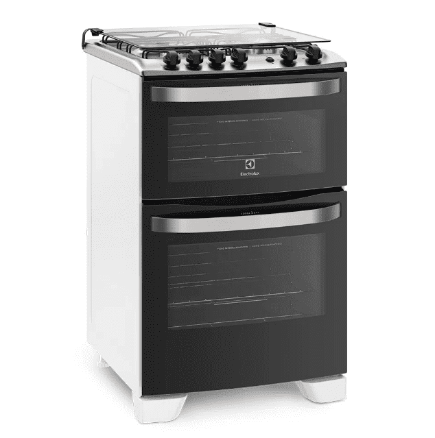 Fogão 4 Bocas Electrolux Branco com Duplo Forno e Porta Full Glass (56DBA)