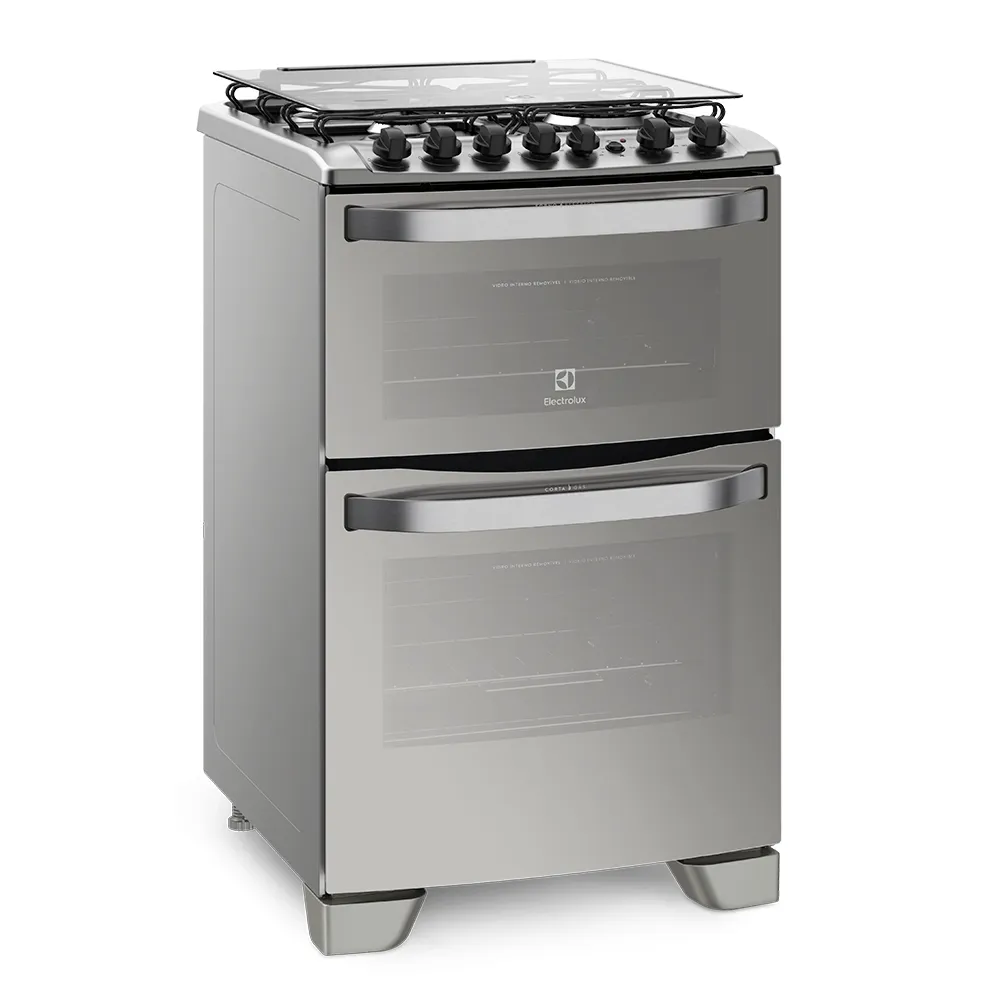 Fogão 4 Bocas Electrolux Prata com Forno Duplo e Tripla Chama (56DXQ)