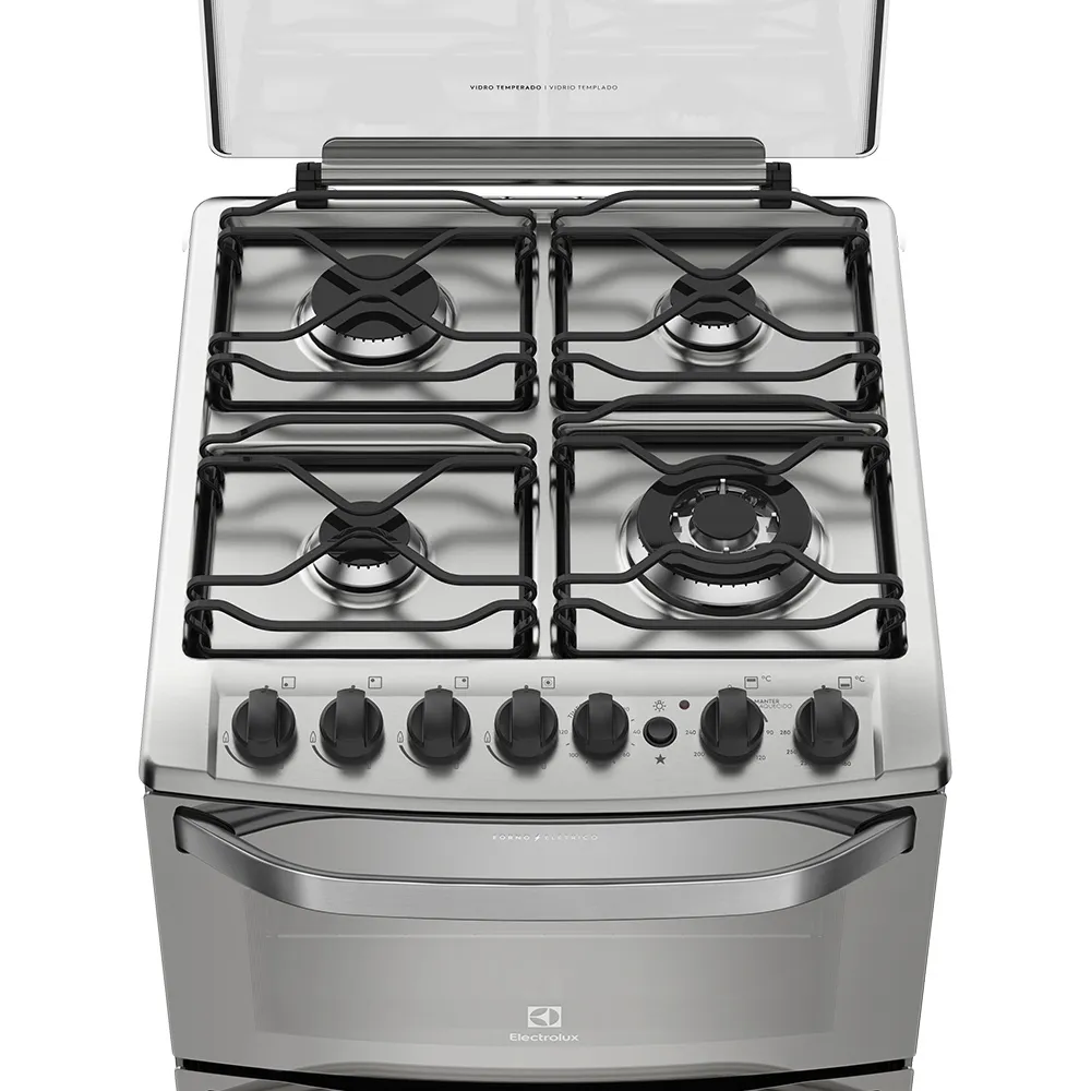 Fogão 4 Bocas Electrolux Prata com Forno Duplo e Tripla Chama (56DXQ)