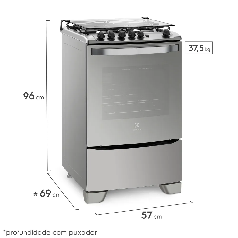 Fogão 4 Bocas Electrolux Prata com Grill e Tripla Chama (56GXQ)