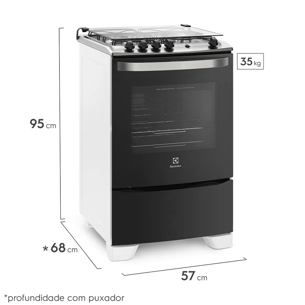 Fogão 4 Bocas Electrolux Preto com Porta Full Glass (56LBU)