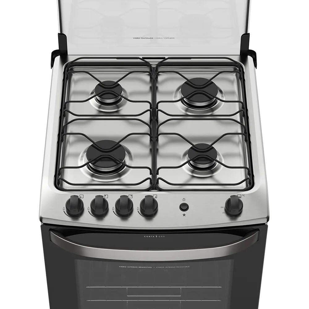 Fogão 4 Bocas Electrolux Preto com Porta Full Glass (56LBU)