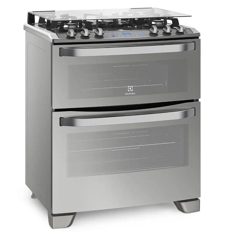 Fogão 5 Bocas Electrolux Prata com Mesa de Vidro e Forno Duplo (76DXW)