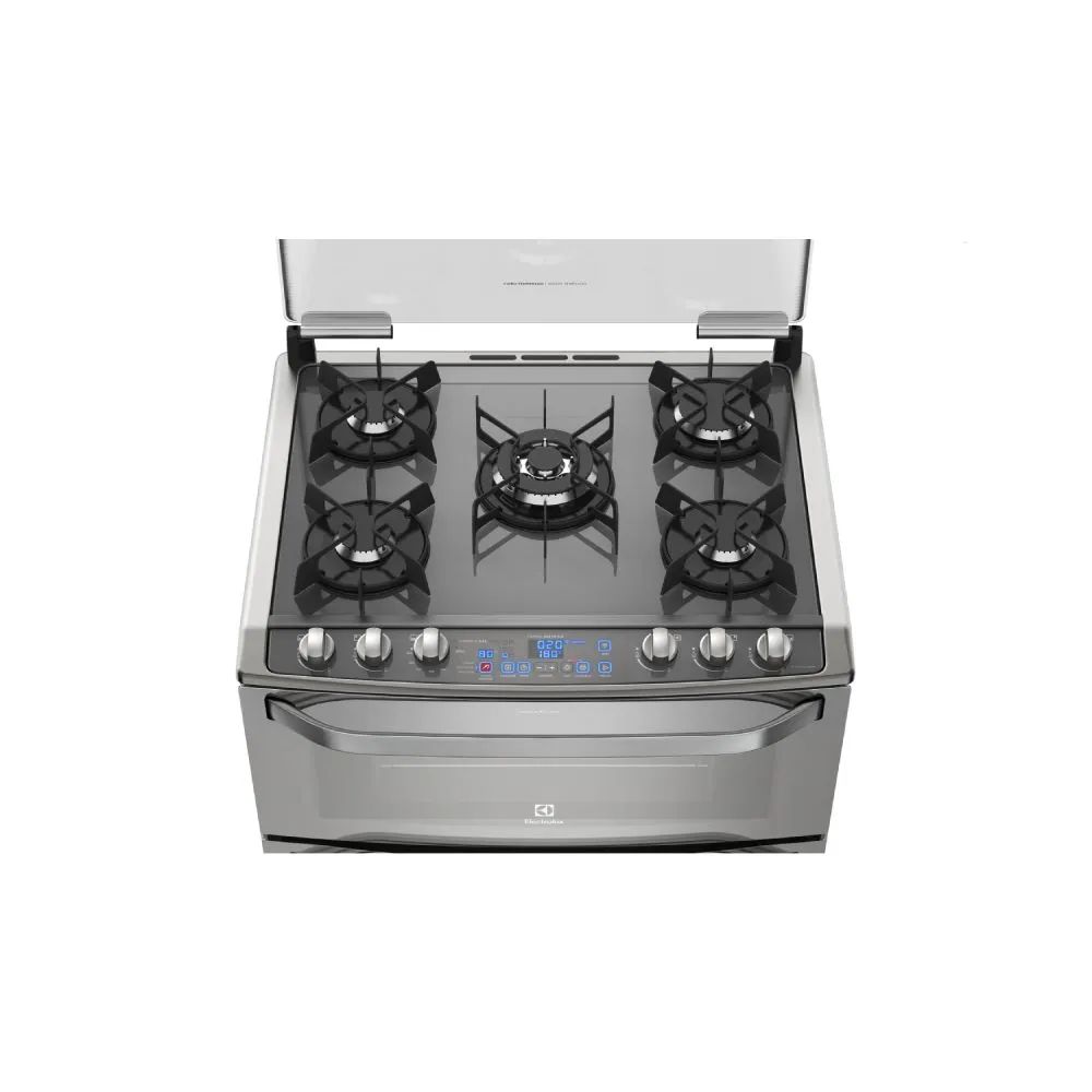 Fogão 5 Bocas Electrolux Prata com Mesa de Vidro e Forno Duplo (76DXW)