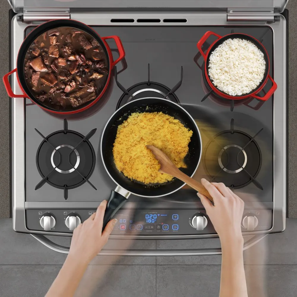 Fogão 5 Bocas Electrolux Prata com Mesa de Vidro e Forno Duplo (76DXW)