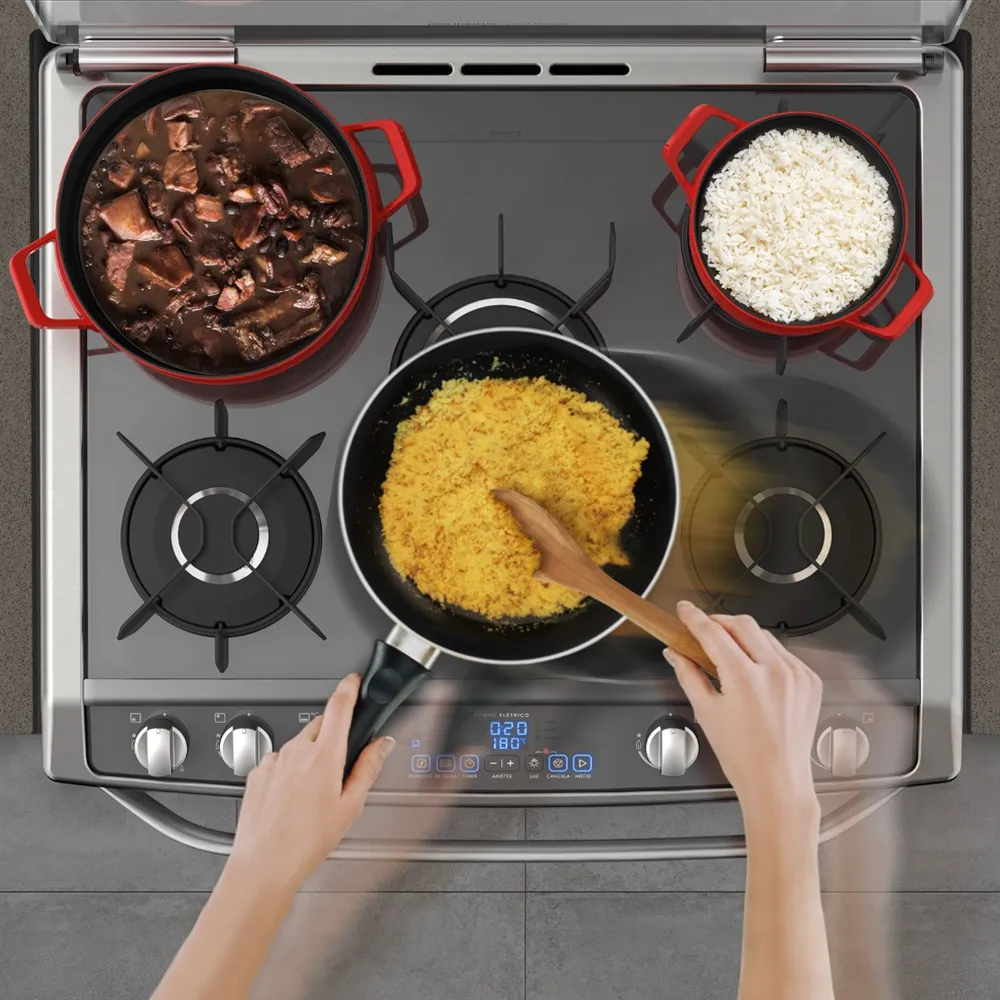 Fogão 5 Bocas Electrolux Prata com Mesa de Vidro e Forno Duplo (76DXV)