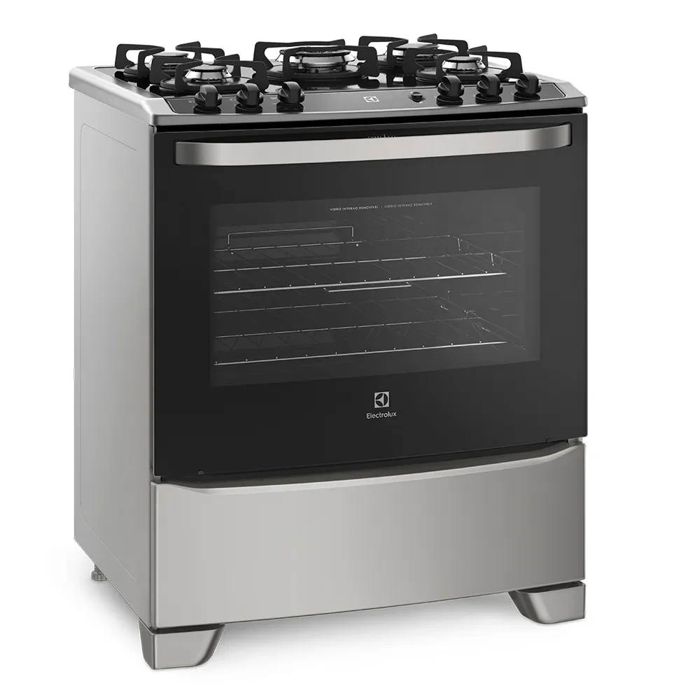 Fogão 5 Bocas Electrolux Prata com Mesa de Vidro e Tripla Chama (76USV)