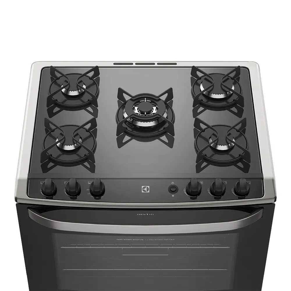 Fogão 5 Bocas Electrolux Prata com Mesa de Vidro e Tripla Chama (76USV)