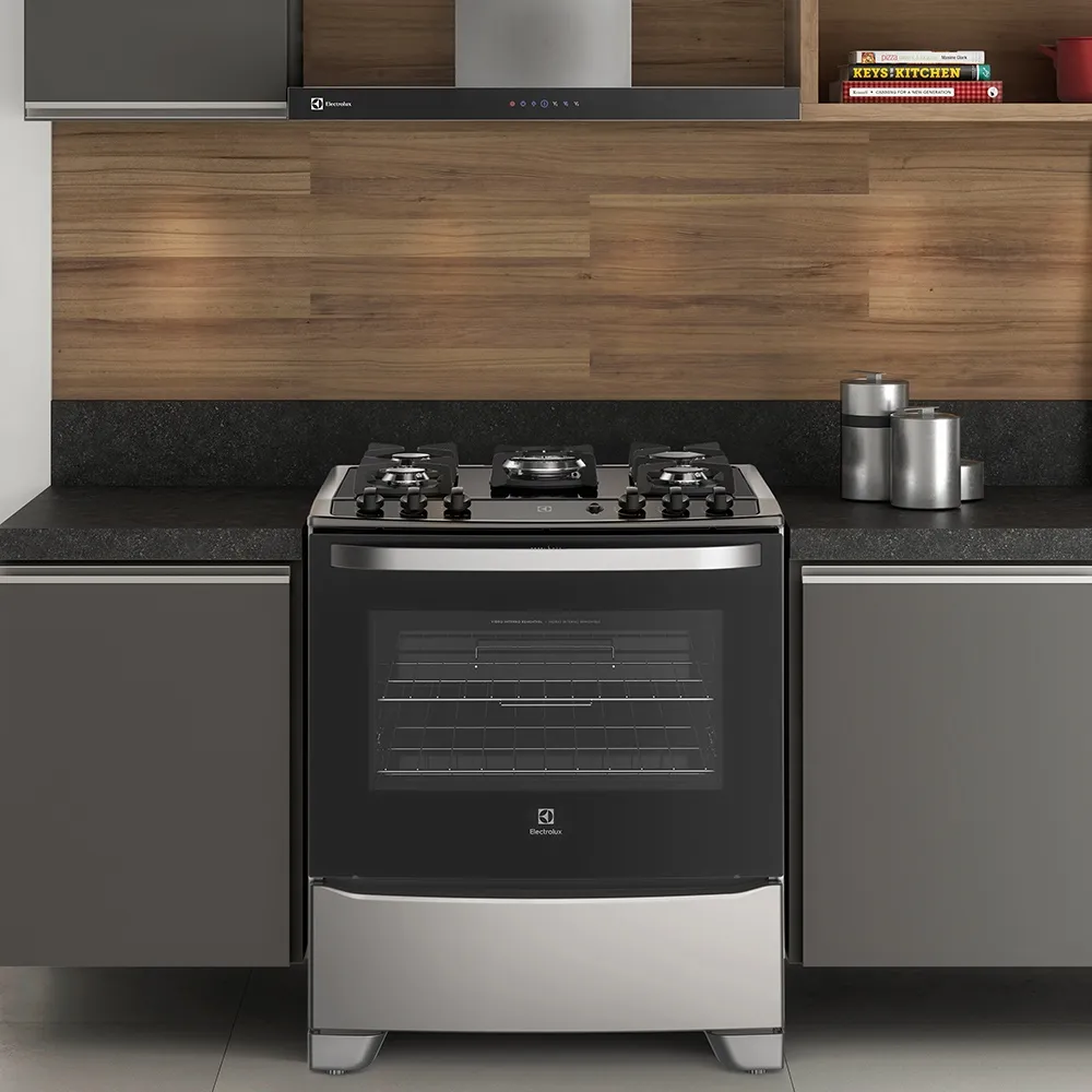 Fogão 5 Bocas Electrolux Prata com Mesa de Vidro e Tripla Chama (76USV)