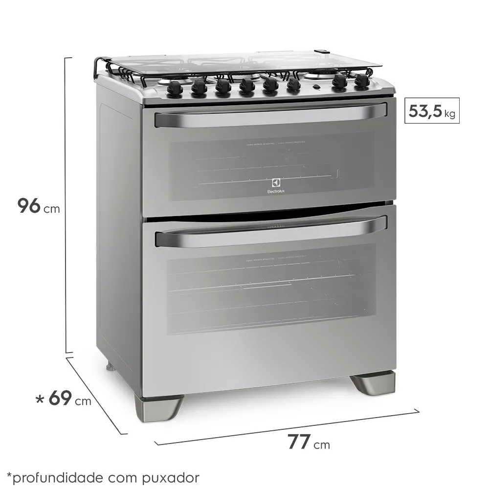 Fogão 5 Bocas Electrolux Prata com Forno Duplo e Tripla Chama (76DXA)