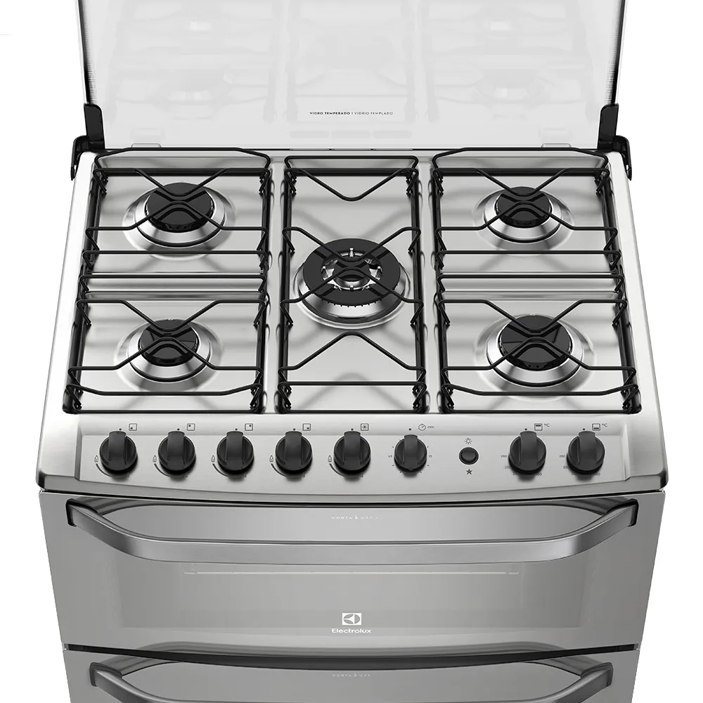 Fogão 5 Bocas Electrolux Prata com Forno Duplo e Tripla Chama (76DXA)
