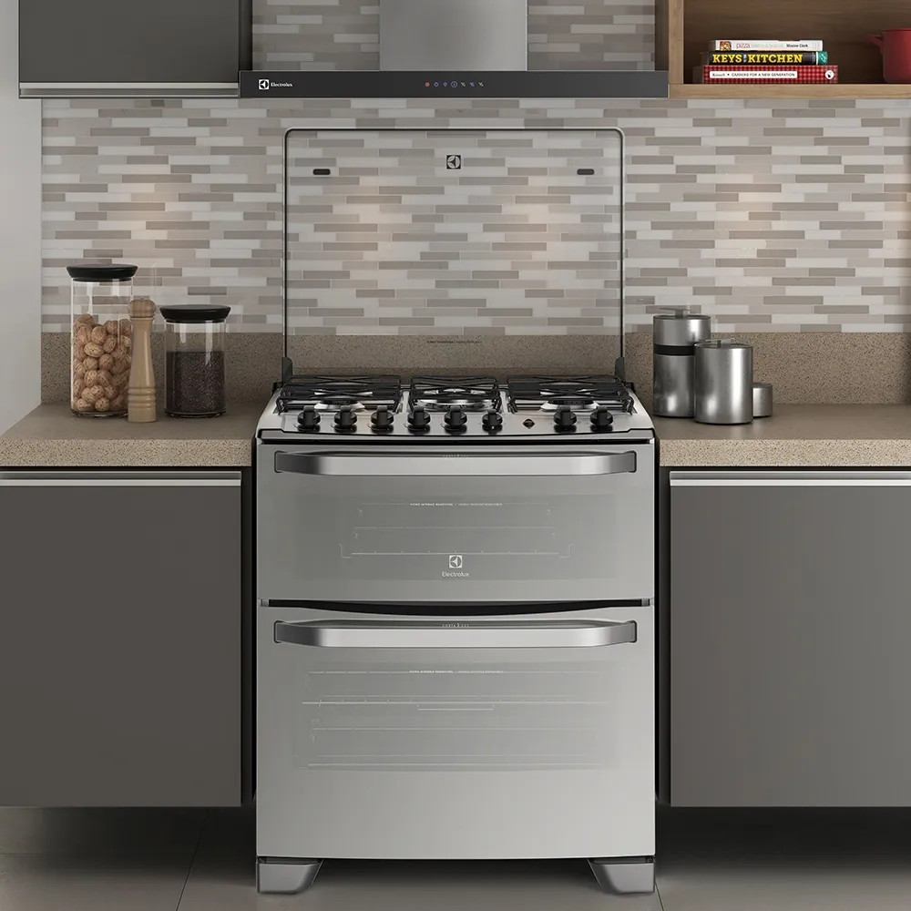 Fogão 5 Bocas Electrolux Prata com Forno Duplo e Tripla Chama (76DXA)