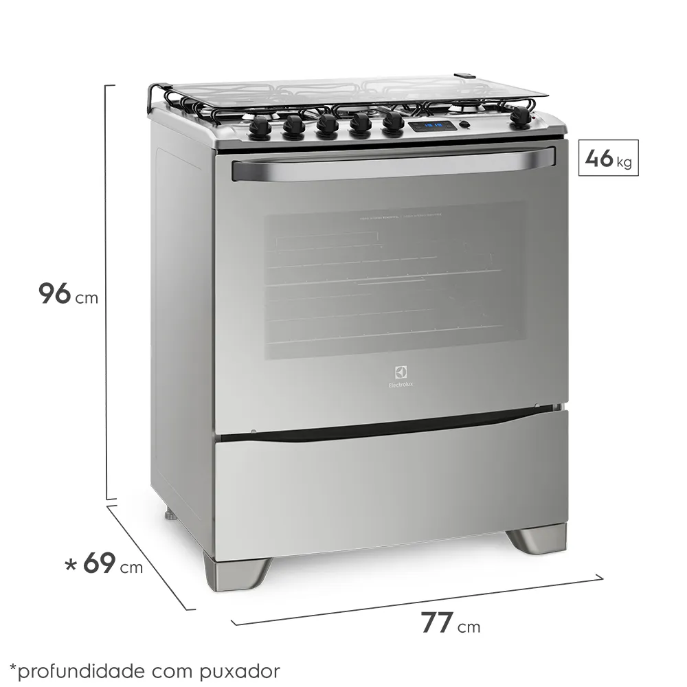 Fogão 5 Bocas Electrolux Prata com Grill e Tripla Chama (76GSR)
