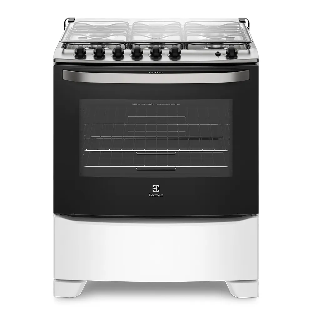 Fogão 6 Bocas Electrolux Branco com Porta Full Glass e Vidro Interno Removível (76UB6)