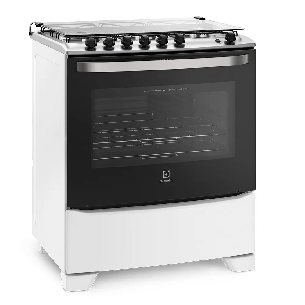 Fogão 6 Bocas Electrolux Branco com Porta Full Glass e Vidro Interno Removível (76UB6)