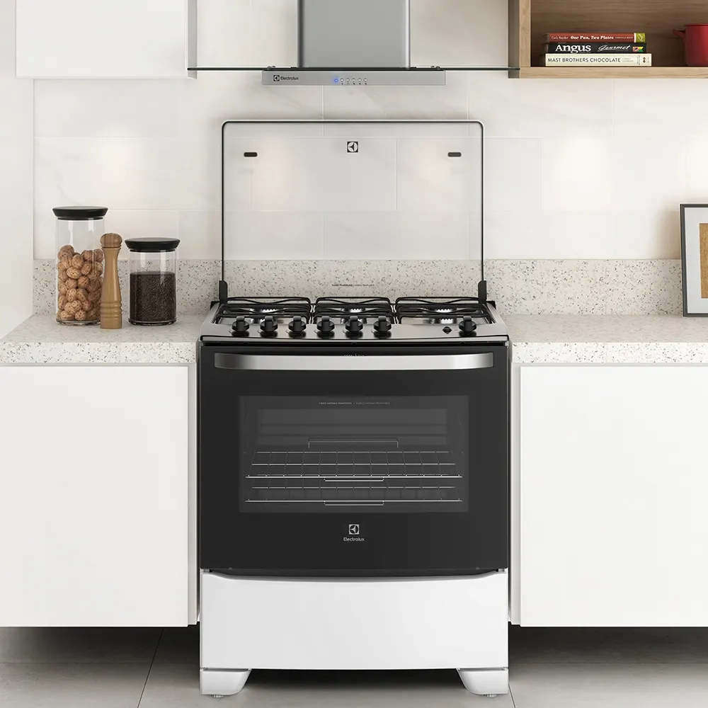 Fogão 6 Bocas Electrolux Branco com Porta Full Glass e Vidro Interno Removível (76UB6)