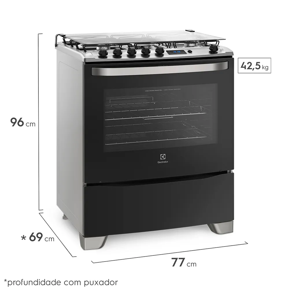 Fogão 5 Bocas Electrolux Preto com Tripla Chama e Timer Digital (76USR)