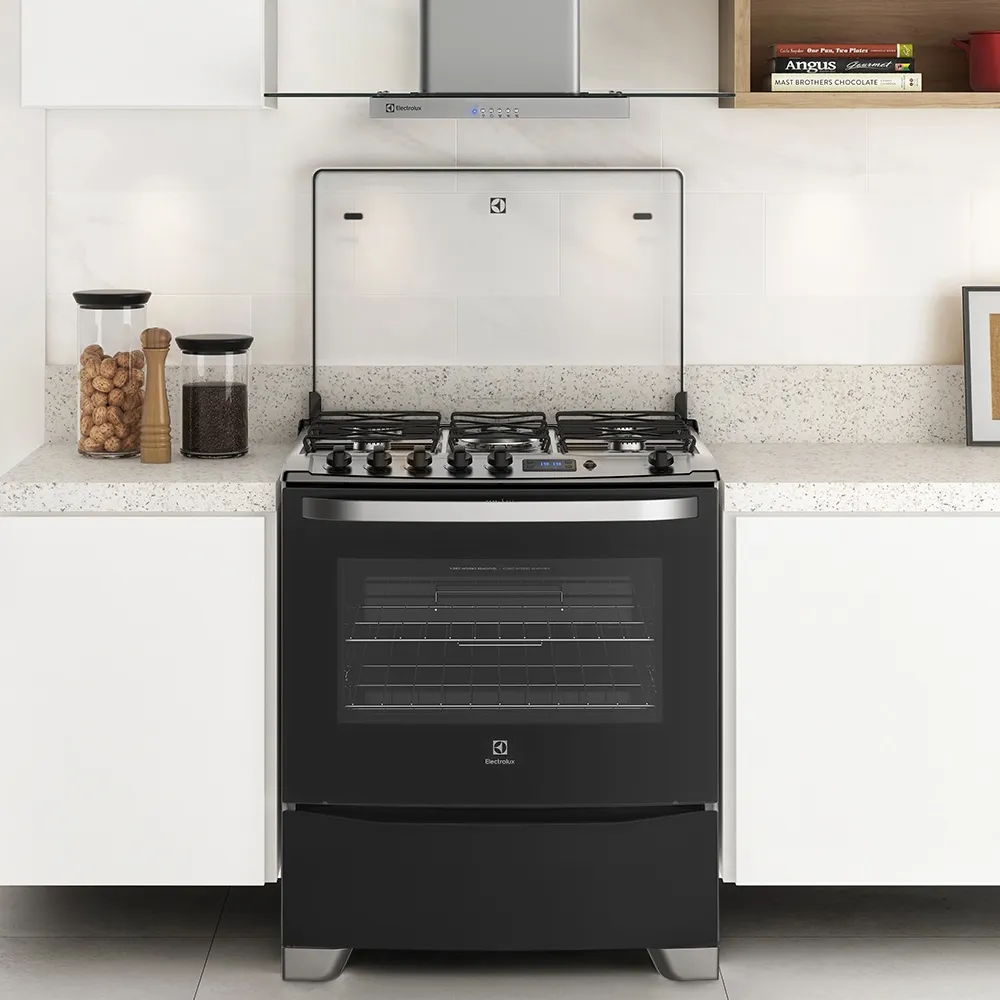 Fogão 5 Bocas Electrolux Preto com Tripla Chama e Timer Digital (76USR)