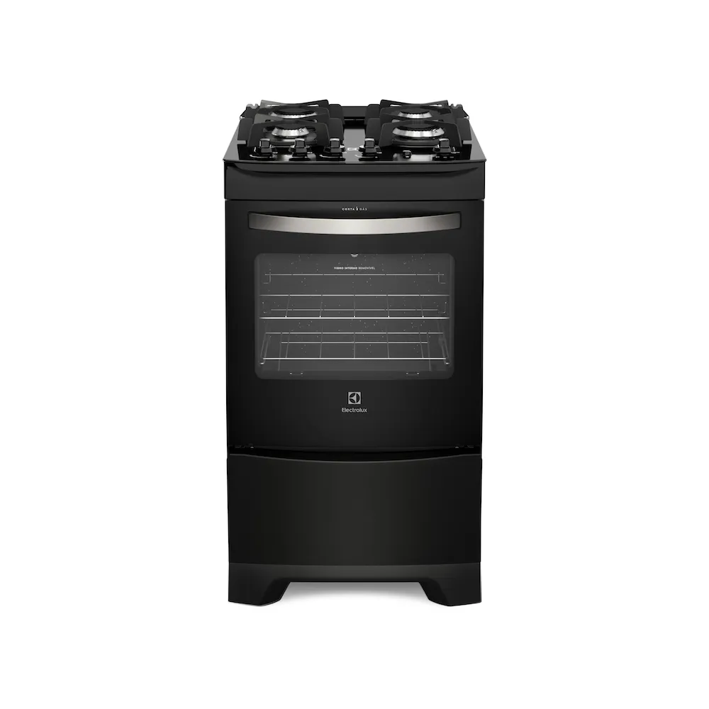 Fogão 4 Bocas Electrolux Preto com Mesa de Vidro e Porta Full Glass (52LPV)