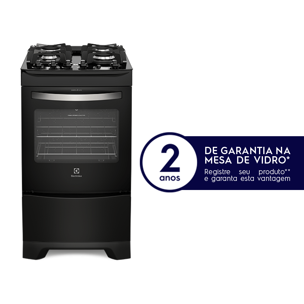 Fogão 4 Bocas Electrolux Preto com Mesa de Vidro e Porta Full Glass (52LPV)
