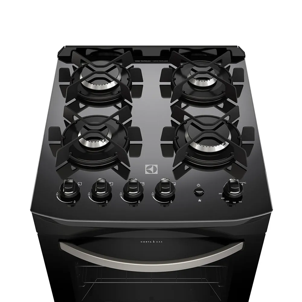 Fogão 4 Bocas Electrolux Preto com Mesa de Vidro e Porta Full Glass (52LPV)