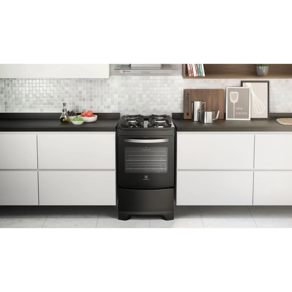 Fogão 4 Bocas Electrolux Preto com Mesa de Vidro e Porta Full Glass (52LPV)
