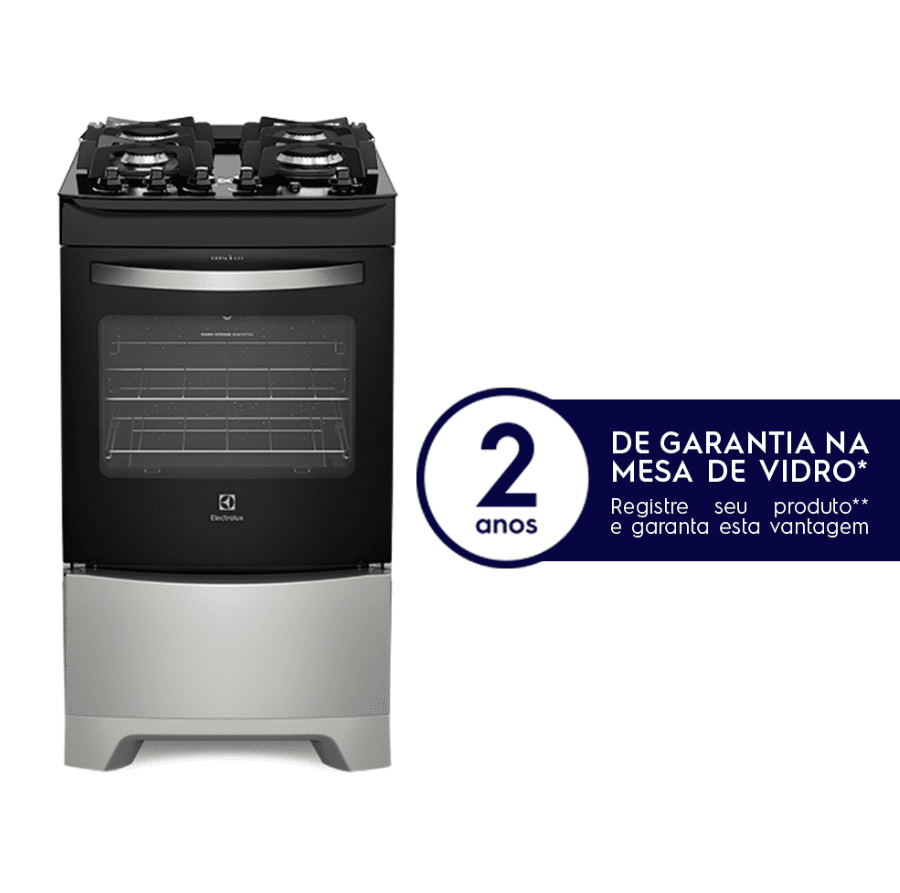 Fogão 4 Bocas Electrolux Prata com Mesa de Vidro e Porta Full Glass (52LSV)