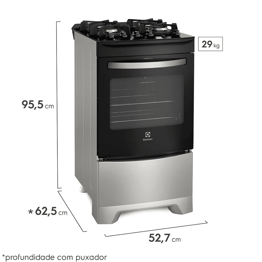 Fogão 4 Bocas Electrolux Prata com Mesa de Vidro e Porta Full Glass (52LSV)