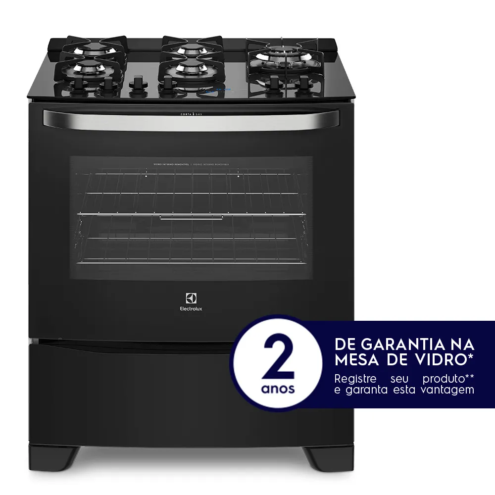 Fogão 5 Bocas Electrolux Preto com Mesa de Vidro e Food Sensor (76GRS)