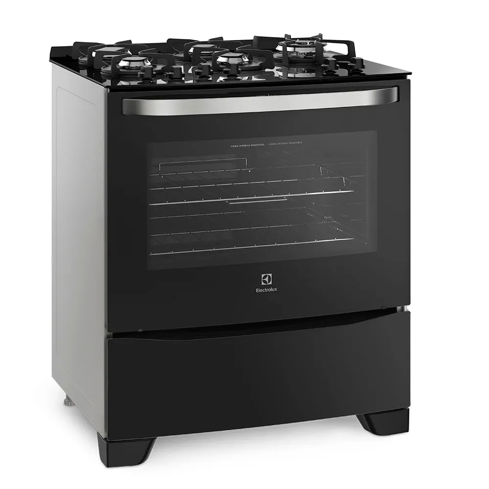 Fogão 5 Bocas Electrolux Preto com Mesa de Vidro e Food Sensor (76GRS)