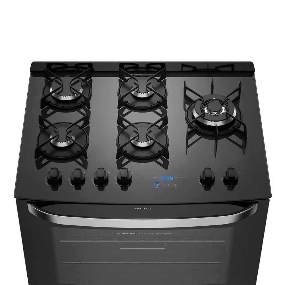 Fogão 5 Bocas Electrolux Preto com Mesa de Vidro e Food Sensor (76GRS)