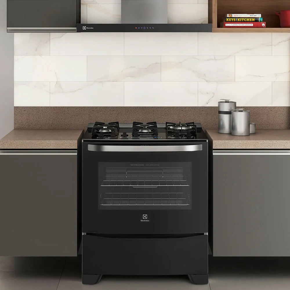 Fogão 5 Bocas Electrolux Preto com Mesa de Vidro e Food Sensor (76GRS)